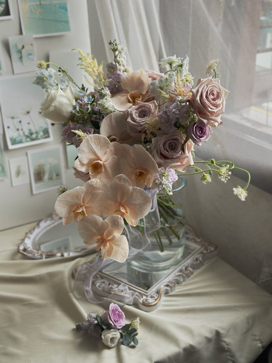 Dusty Phalaenopsis Cascading Bridal Bouquet