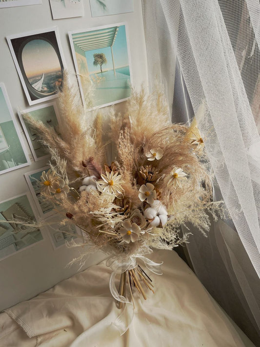 Preserved Flower Bridal Bouquet with Pampas